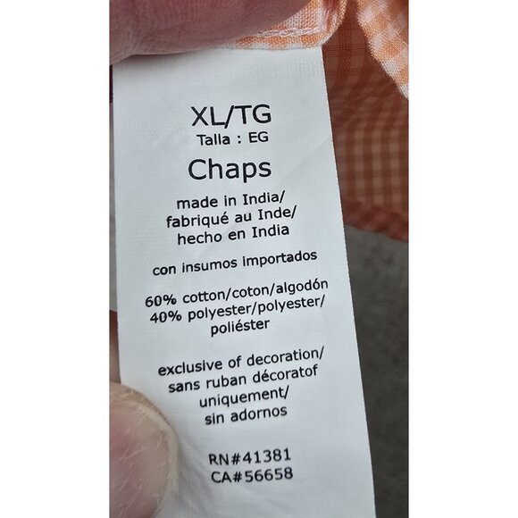 Chaps Mens Orange Gingham Check Button-Up Shirt XL Easy Care Cotton Blend - Picture 4 of 8